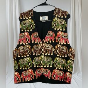 Soho Compagnie Women's Embroidered Elephant Vintage Vest Colorful.